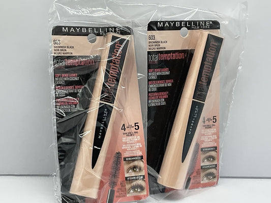 2 PACK Maybelline Mascara, Brownish Black #603 Total Temptation Washable 