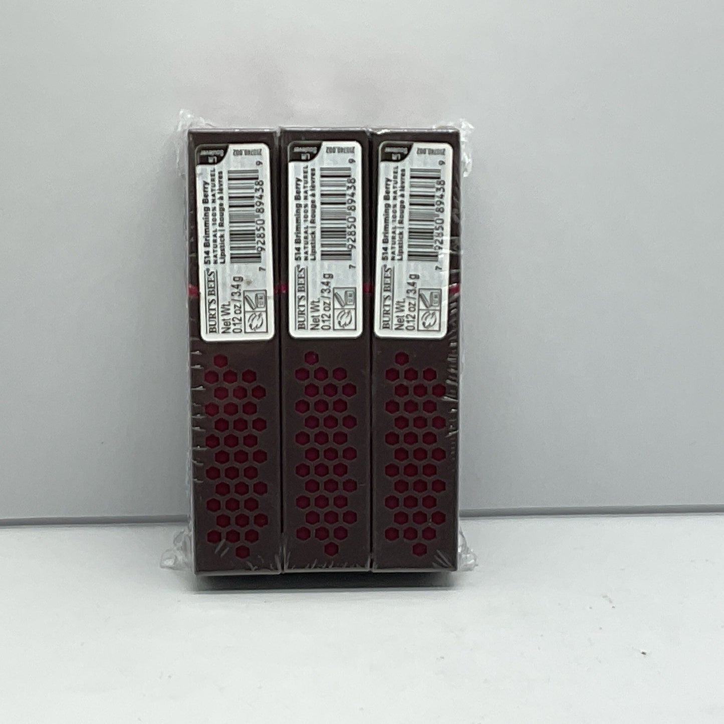 3 PACK - Burt's Bees 100% Natural Lipstick Shade  - 514 Brimming Berry