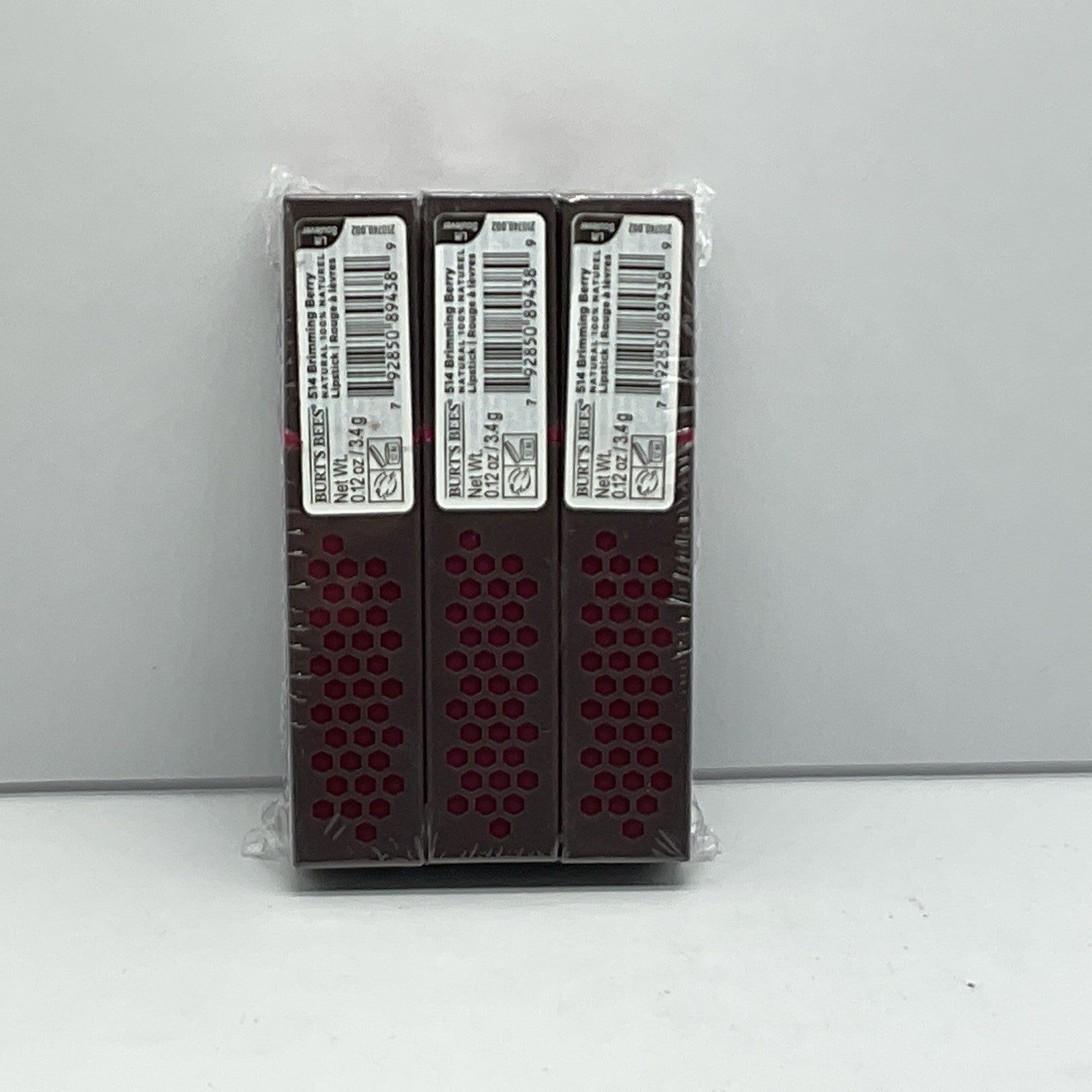 3 PACK - Burt's Bees 100% Natural Lipstick Shade  - 514 Brimming Berry