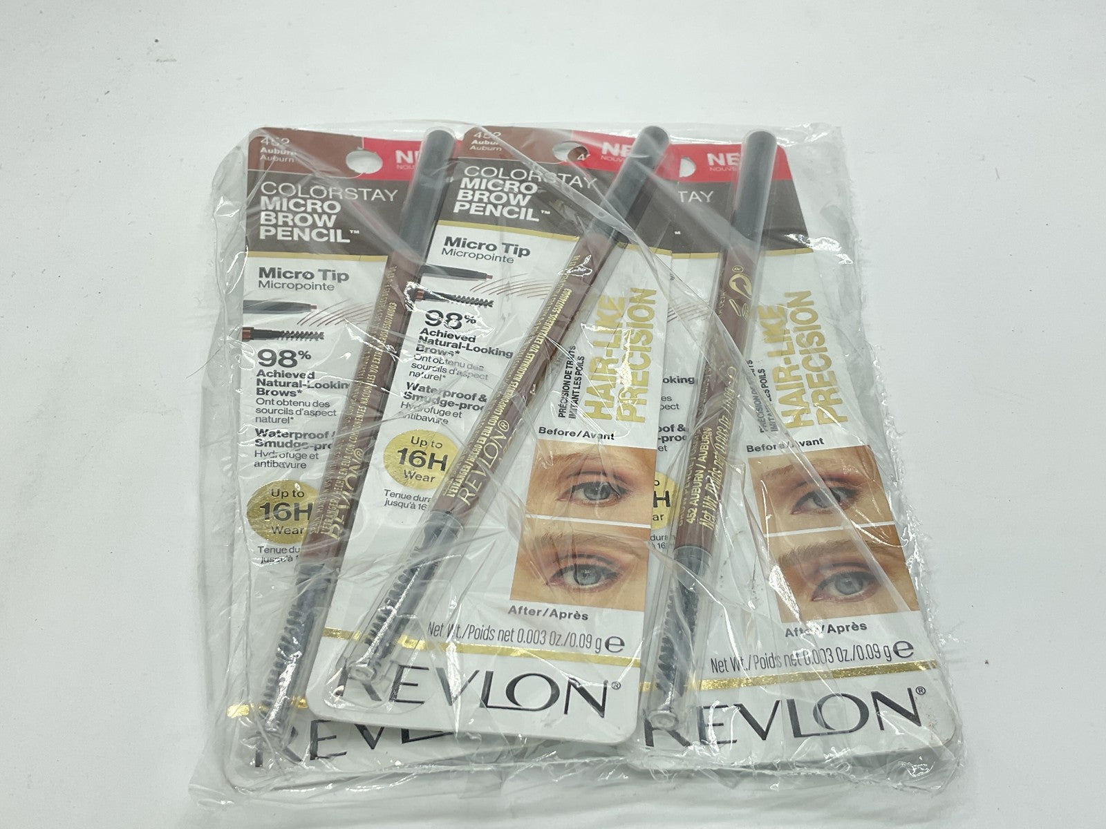 3 PACK - Revlon Colorstay Waterproof Micro Brow Pencil Micro Tip - 452 Auburn