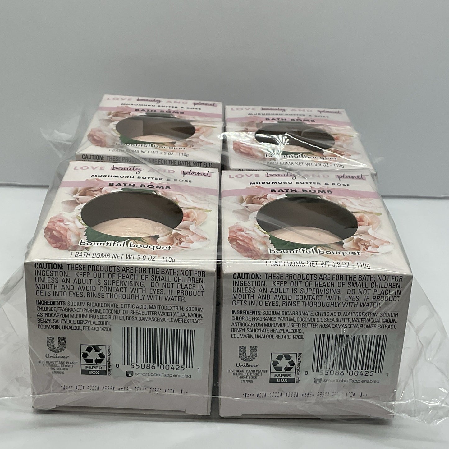 4 Pack- Bath Bombs Love Beauty & Planet Murumuru Butter & Rose