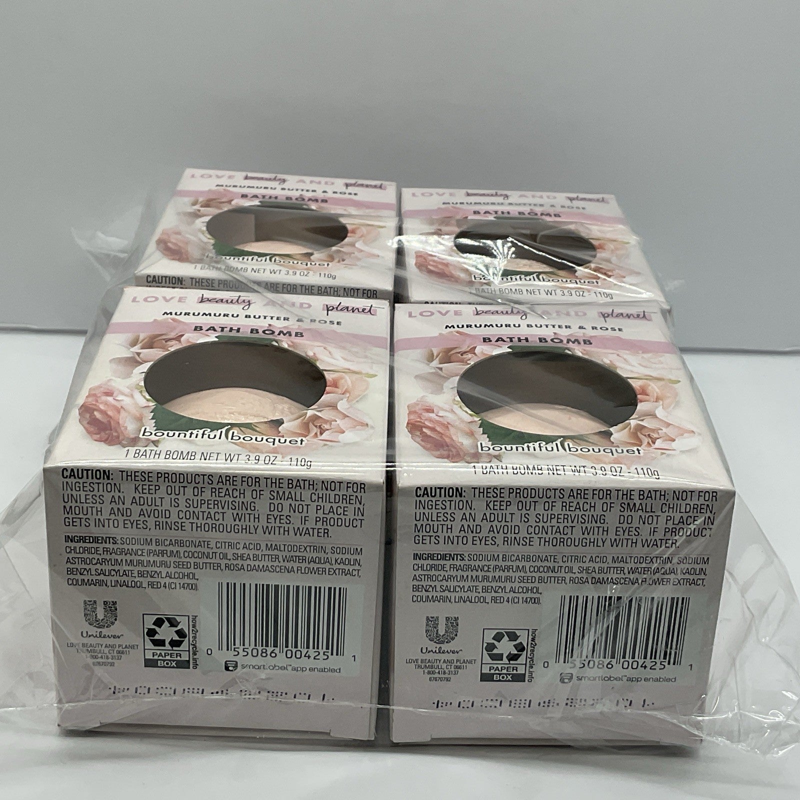 4 Pack- Bath Bombs Love Beauty & Planet Murumuru Butter & Rose