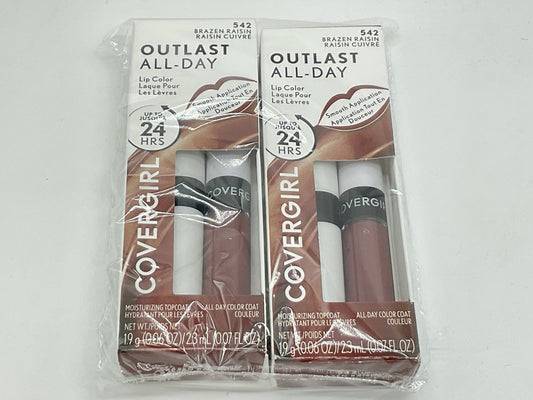 2 PACK - Covergirl Outlast All-Day Lip Color With Topcoat, 542 Brazen Raisin