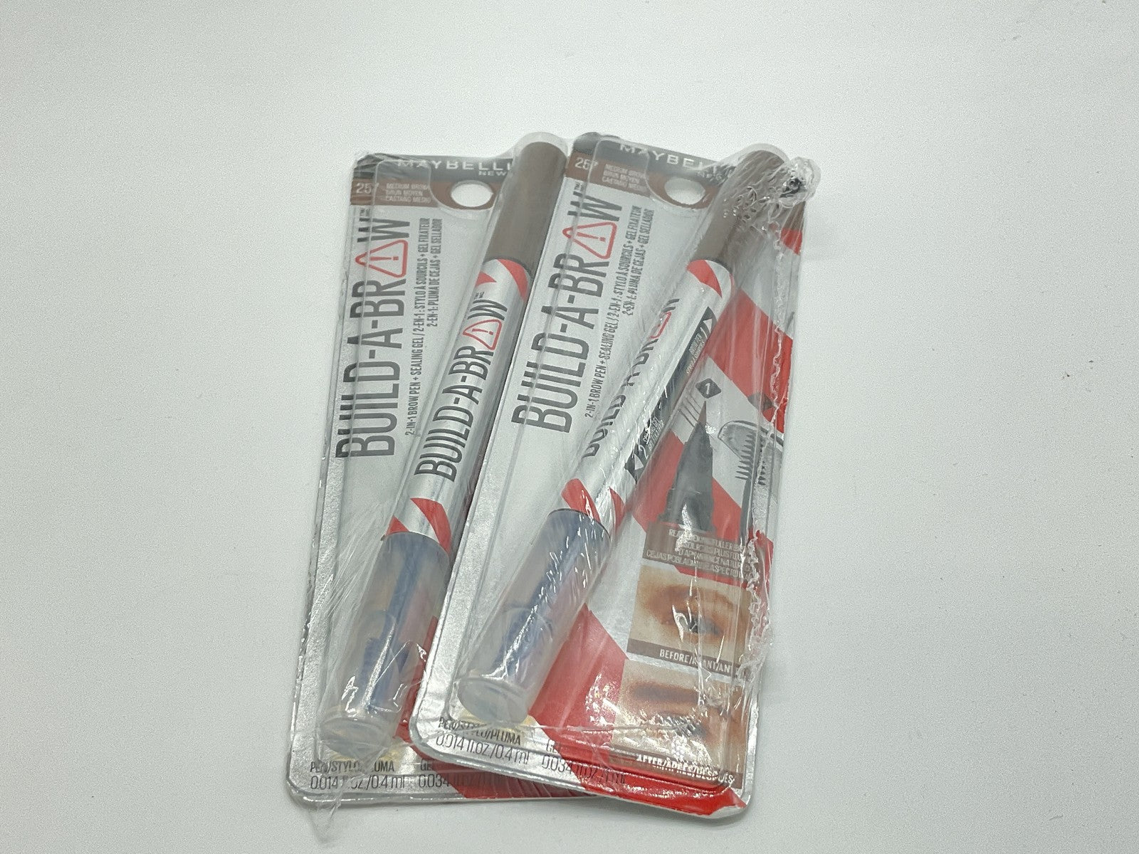 2 PACK - Maybelline Build A Brow Pen & Sealing Eyebrow Gel - 257 Medium Brown