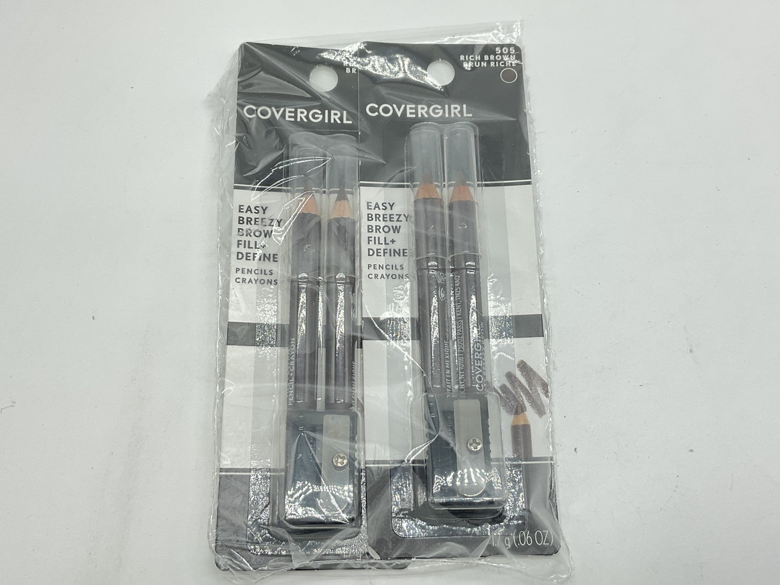 2 PACK - Easy Breezy Brow, Fill + Define Pencils, 505 Rich Brown, 0.06 oz