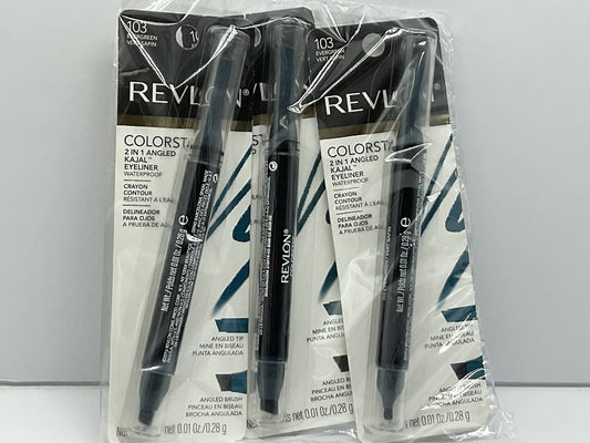 3 PACK - Revlon Colorstay 2-in-1 Angled Kajal Waterproof Eyeliner#103 Evergreen