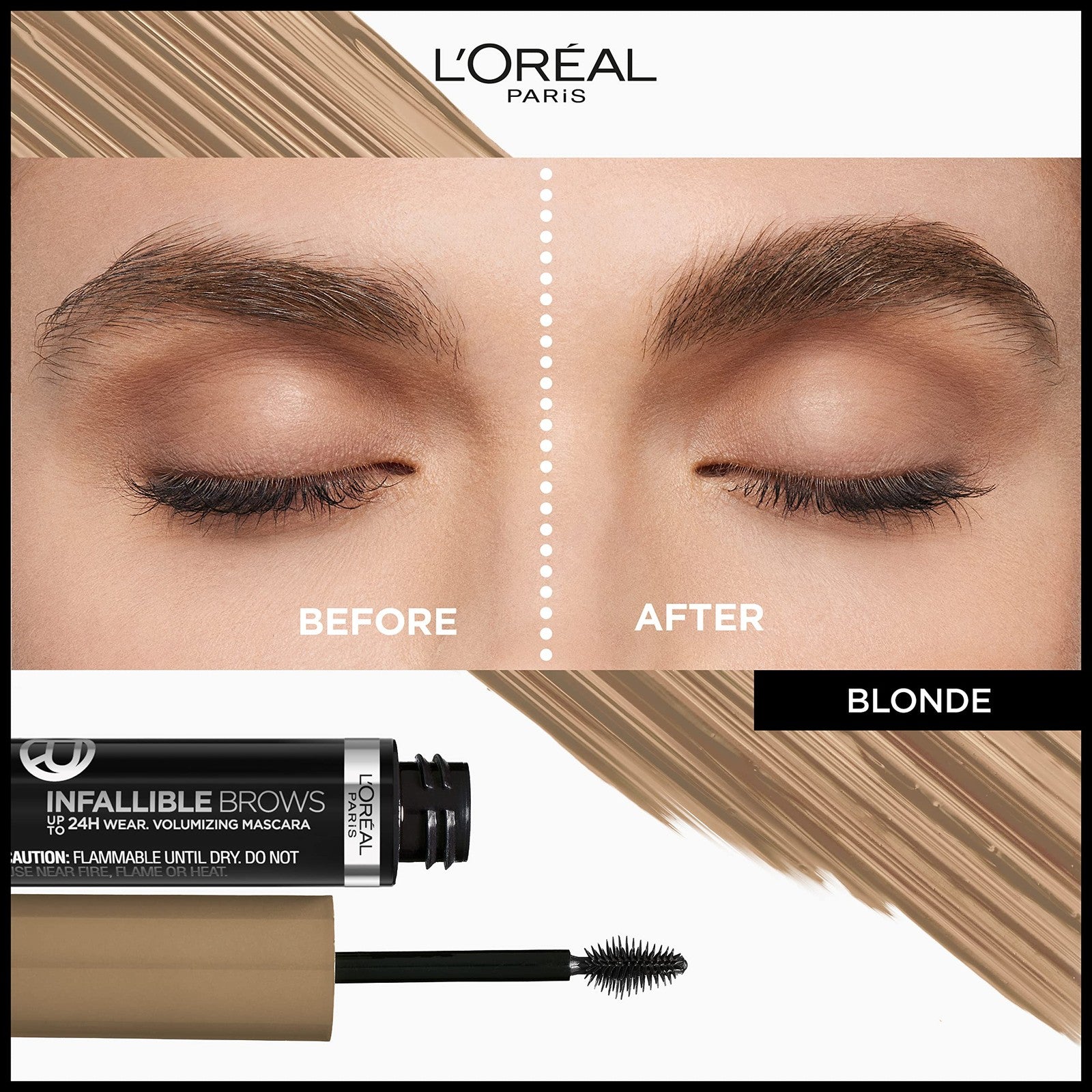 L’Oréal Infallible Volumizing 24H Wear Brow Mascara, 7.0 Blonde, 0.13 Fl Oz
