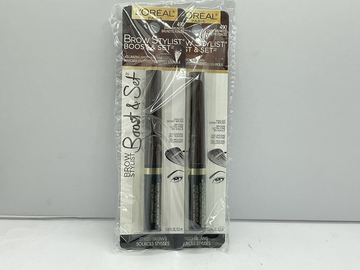 2 PACK - Loreal Brow Stylist Boost & Set Volumizing Mascara - 490 Dark Brunette