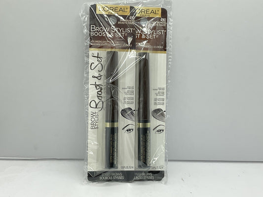 2 PACK - Loreal Brow Stylist Boost & Set Volumizing Mascara - 490 Dark Brunette