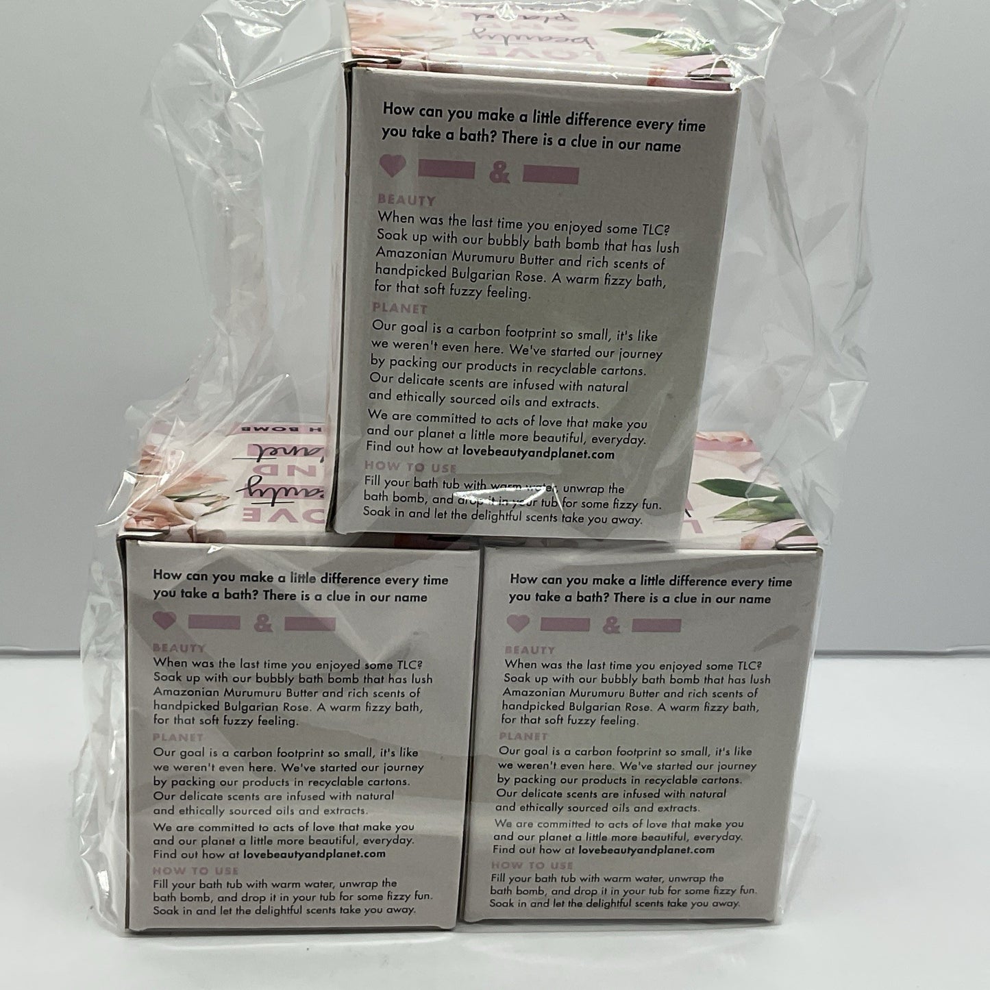 3 Pack- Bath Bombs Love Beauty & Planet Murumuru Butter & Rose