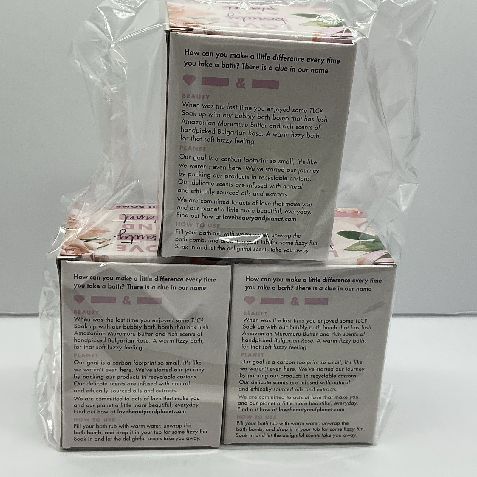 3 Pack- Bath Bombs Love Beauty & Planet Murumuru Butter & Rose