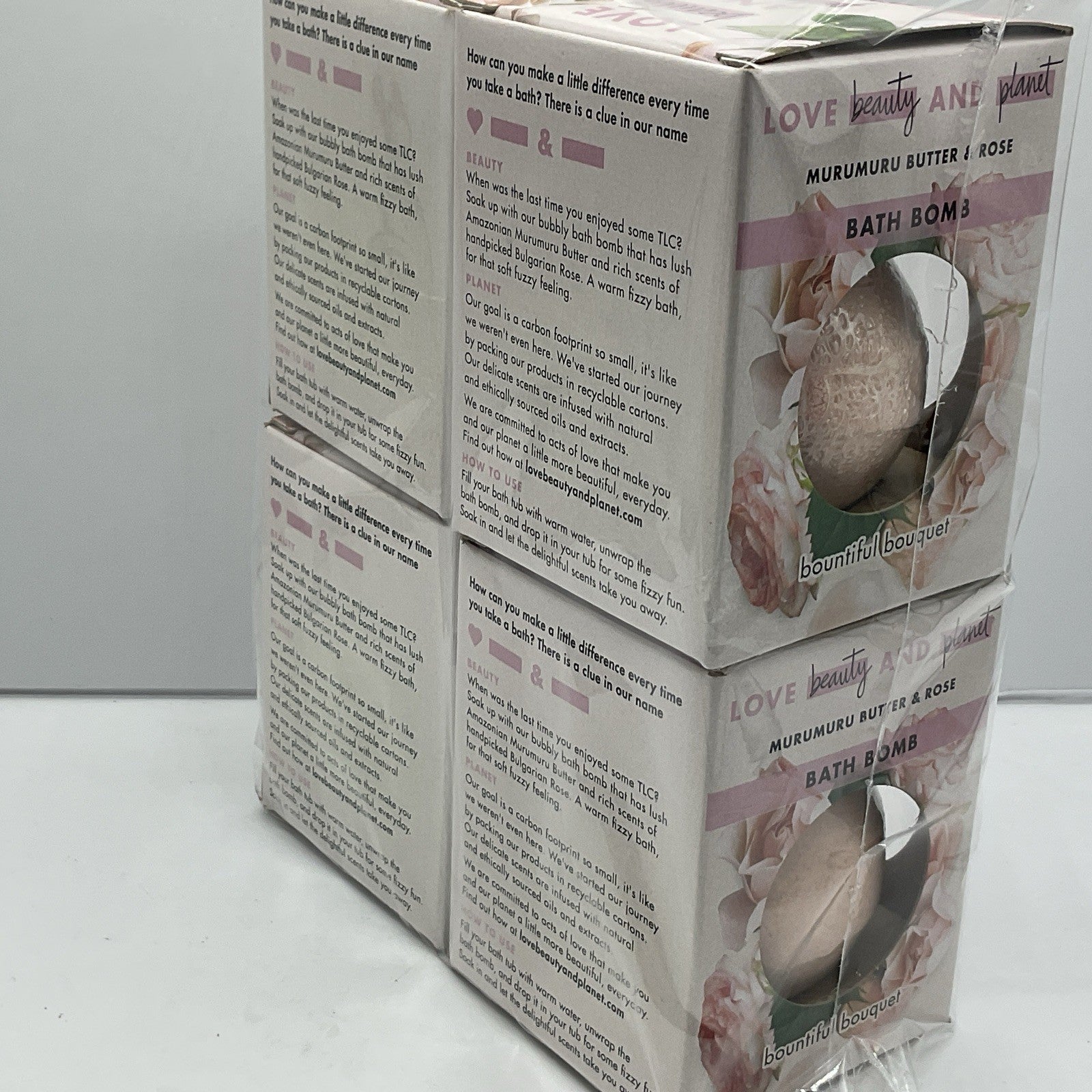 4 Pack- Bath Bombs Love Beauty & Planet Murumuru Butter & Rose