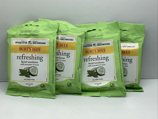 Burt's Bees Refreshing Cucumber Mint Facial Towelettes (10 Wipes) - Set Of 4