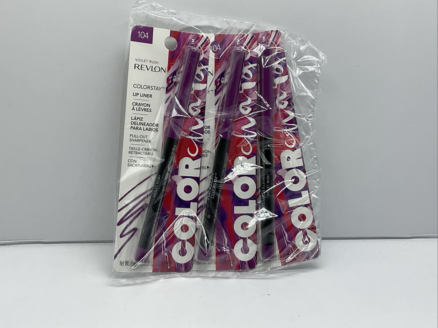 3 PACK - Revlon Colorstay lip liner with pull out sharpener 104 VIOLET RUSH