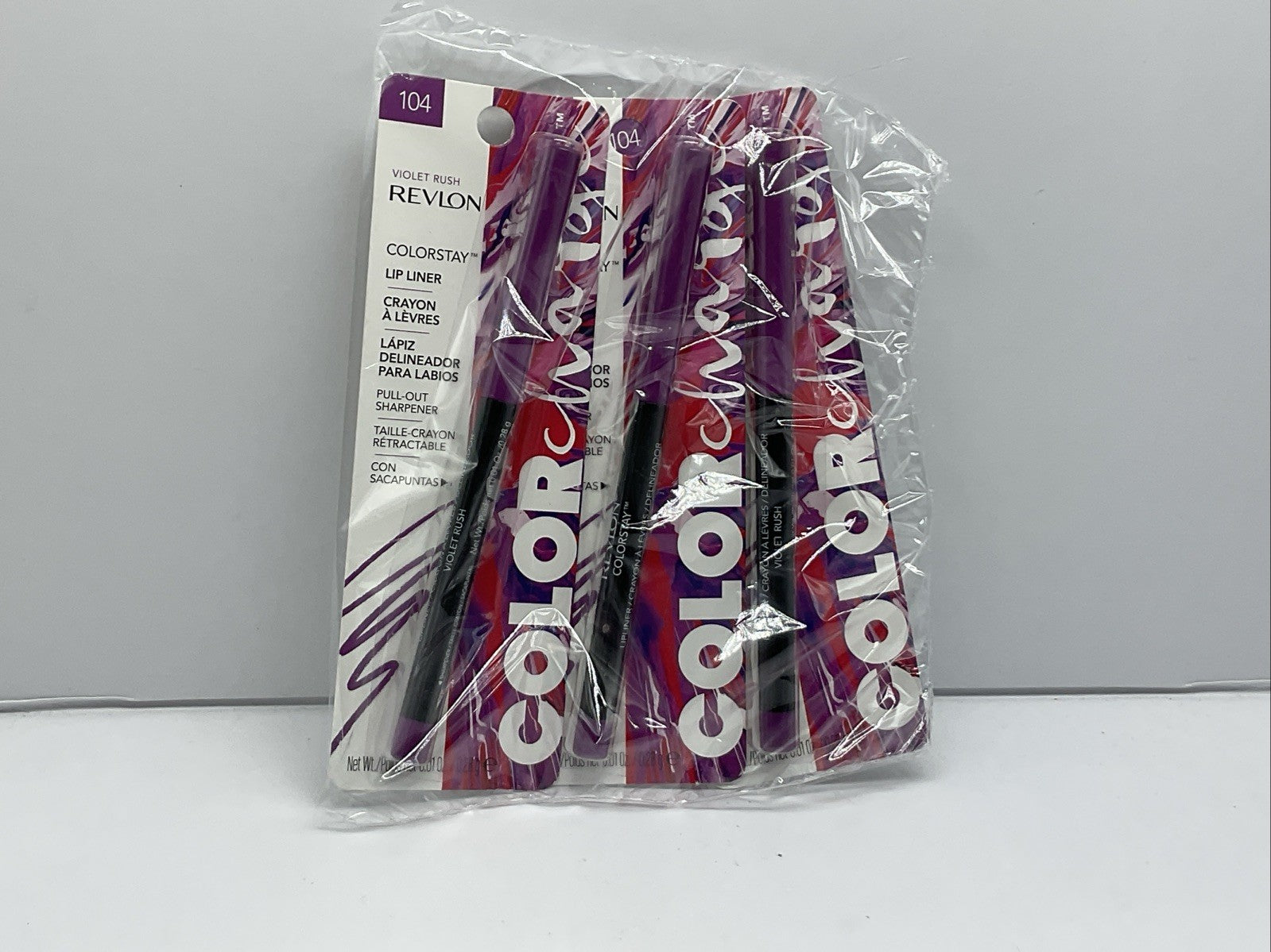 3 PACK - Revlon Colorstay lip liner with pull out sharpener 104 VIOLET RUSH