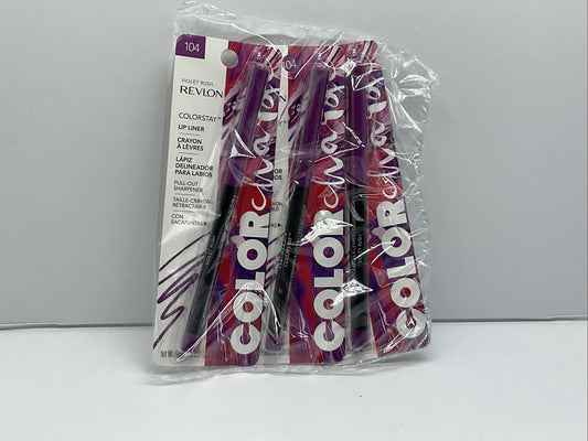 3 PACK - Revlon Colorstay lip liner with pull out sharpener 104 VIOLET RUSH