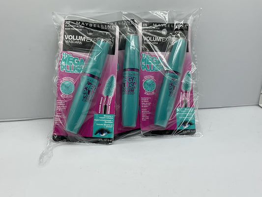 3 Pack Maybelline Volum' Express The Mega Plush Washable Blackest Black