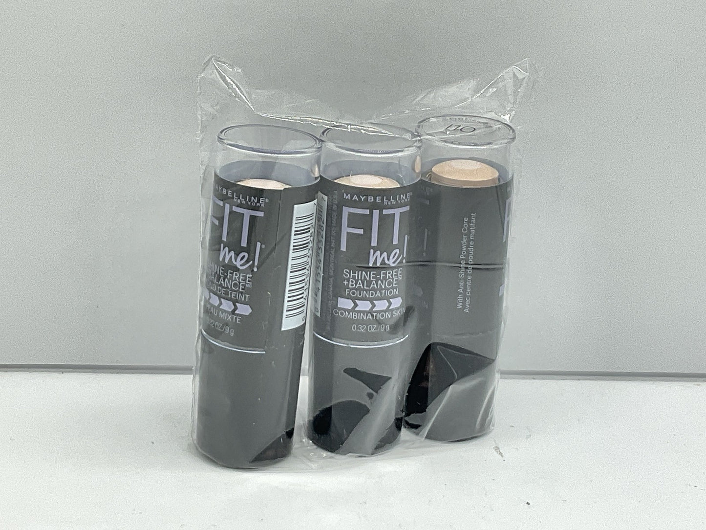 3 PACK - Maybelline Fit Me Shine-Free + Balance Foundation 110 - Porcelain