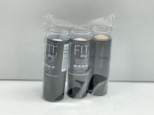 3 PACK - Maybelline Fit Me Shine-Free + Balance Foundation 110 - Porcelain