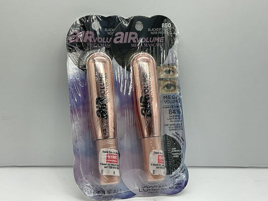2 PACK - Loreal Air Volume Mega Mascara 0.3 fl oz - 850 Blackest Black