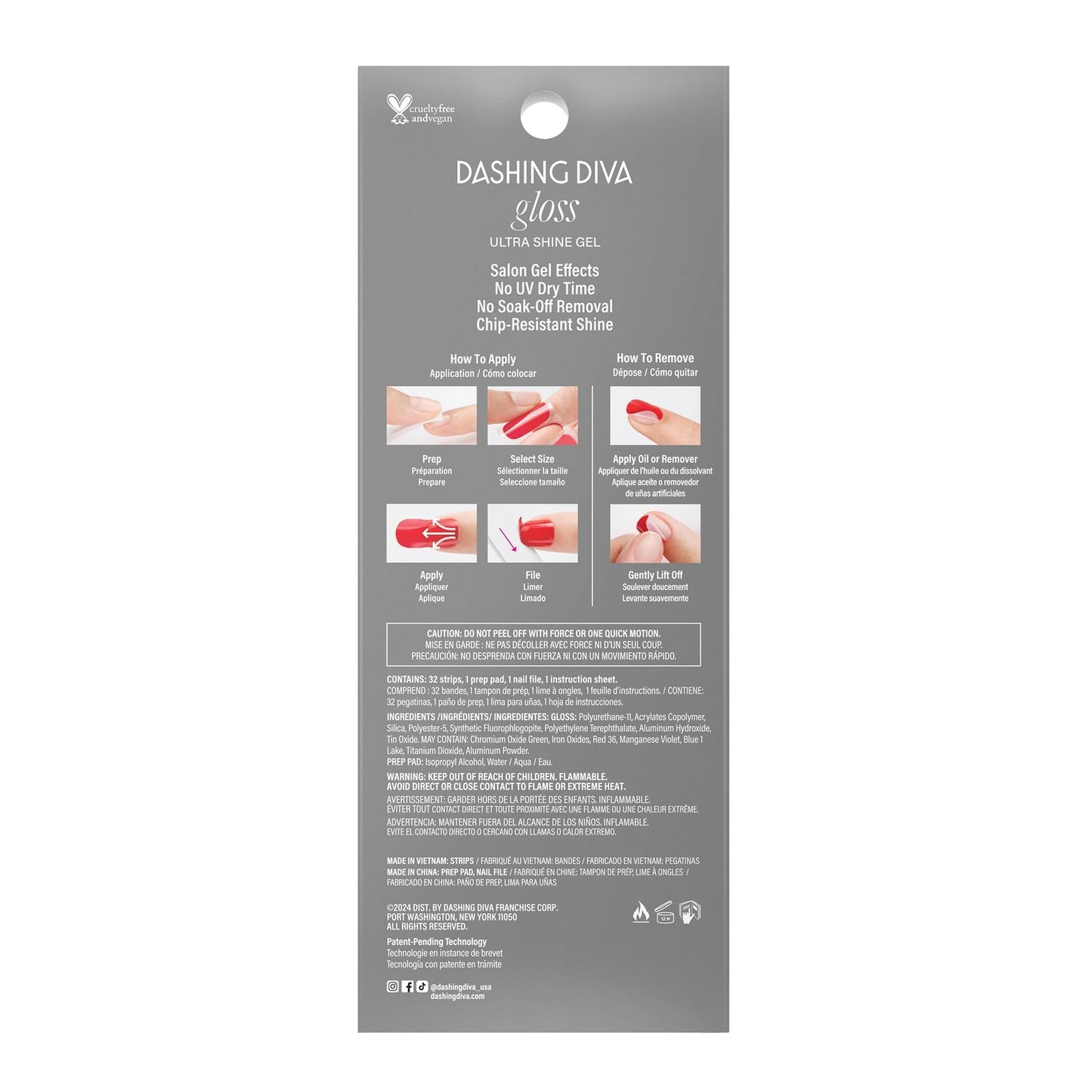 Dashing Diva Gloss Nail Strips Tree Skirt UV Free Chip Resistant - 32 Nail Wraps