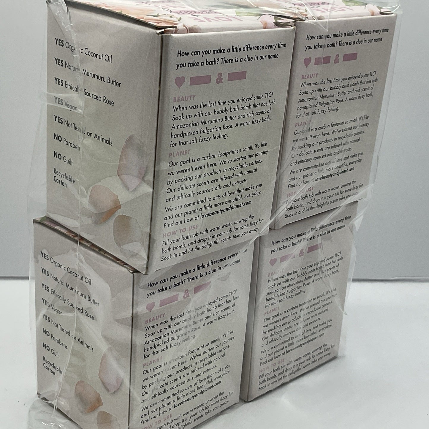 4 Pack- Bath Bombs Love Beauty & Planet Murumuru Butter & Rose