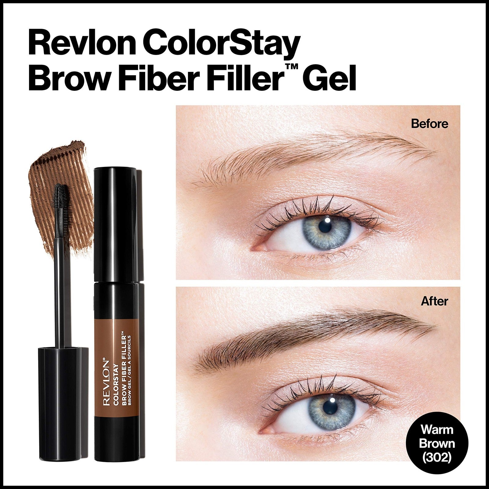 2 PACK - Revlon Colorstay Brow Fiber Filler Brow Gel - 302 Warm Brown