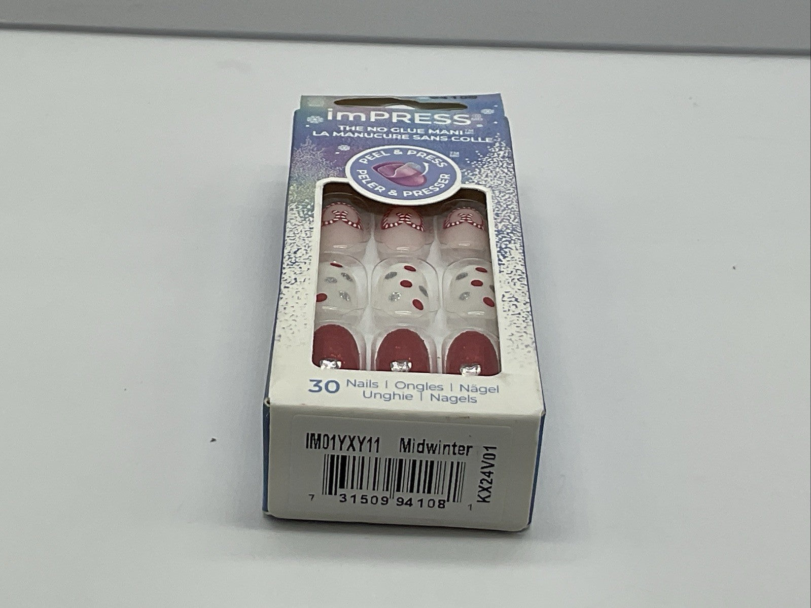 KISS Impress Press-On Nails Designs Holiday Midwinter Red - Short Oval 30 Count
