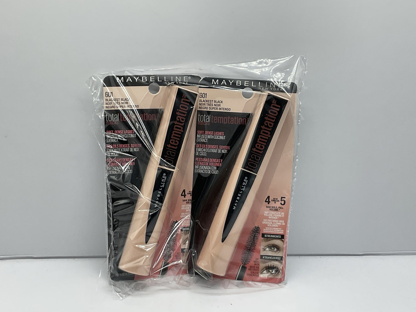 2 PK MAYBELLINE Total Temptation Mascara - #601 Blackest Black - 0.27 Fl Oz Ea.