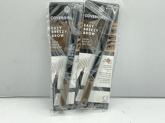 2 PACK - CoverGirl Easy Breezy 24 HR Brow Ink Pen - 100 Soft Blonde
