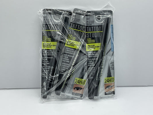 3 PACK - Maybelline Tattoo Studio Liquid Eyeliner Ink Pen - 881 Matte Black