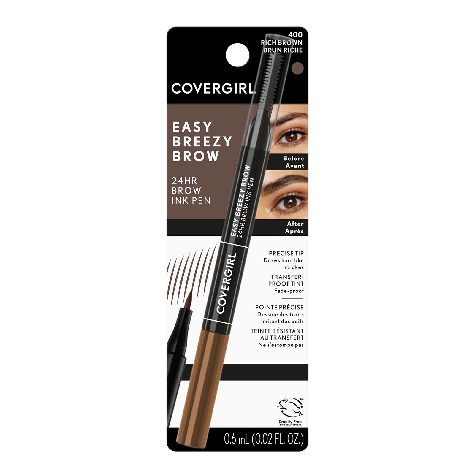 CoverGirl Easy Breezy Brow 24HR Brow Ink Pen - 400 Rich Brown
