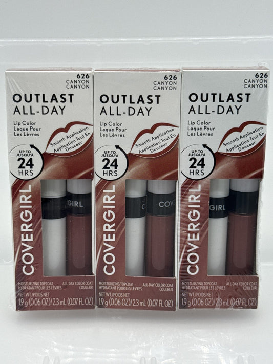 3 Pack CoverGirl Outlast All-Day Lip Color, 626 Canyon, 0.07 fl oz